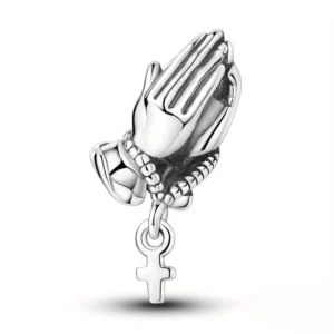Charm-Anhänger „Betende Hände“ – Glaubens-Charm mit Kreuz | Versilbertes Gebetsmotiv für Armbänder & Ketten