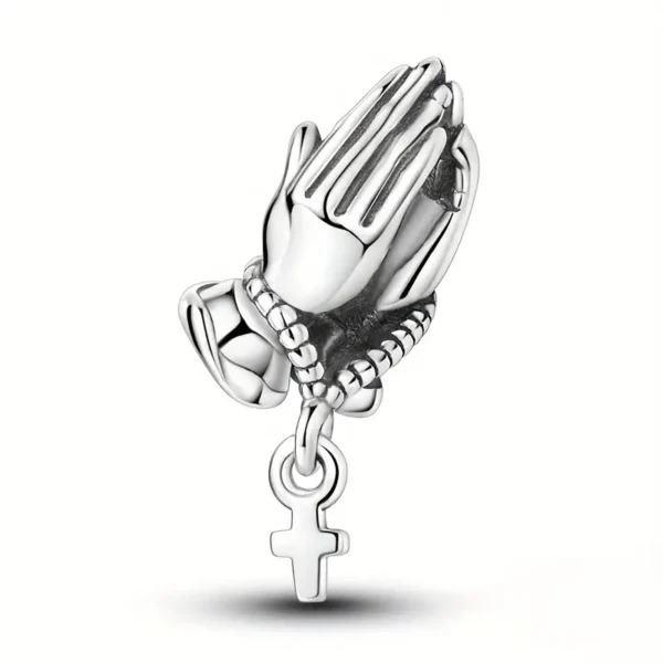 Charm-Anhänger „Betende Hände“ – Glaubens-Charm mit Kreuz | Versilbertes Gebetsmotiv für Armbänder & Ketten