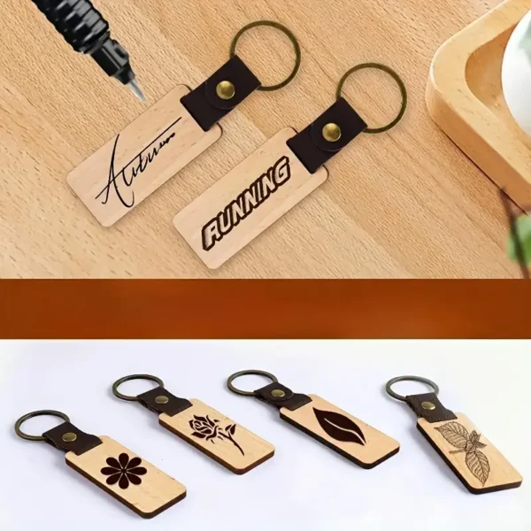 Gravierbarer Holz-Schlüsselanhänger – Personalisierbar mit Schrift oder Bild | Holz & Metall | Unisex