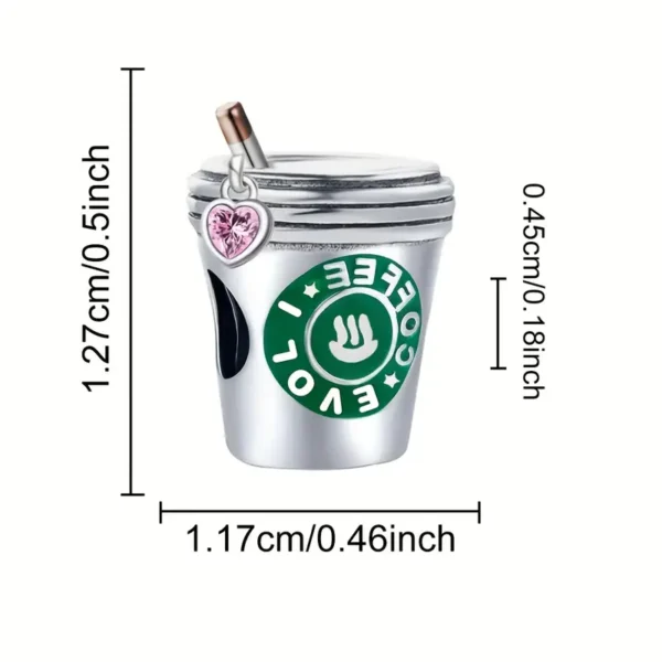 Charm „Coffee Lover“ – Versilberter Kaffeebecher mit Herzanhänger für Armbänder & Ketten