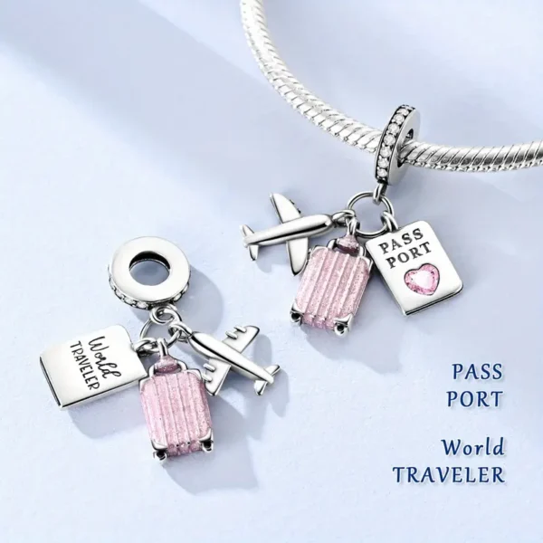 Charm-Anhänger „Travel Lover“ – Flugzeug, Koffer & Pass | Reise-Charm für Armbänder & Ketten