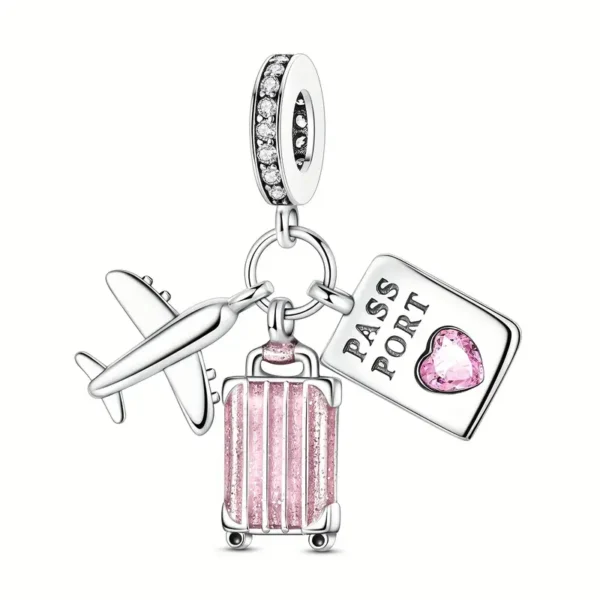 Charm-Anhänger „Travel Lover“ – Flugzeug, Koffer & Pass | Reise-Charm für Armbänder & Ketten