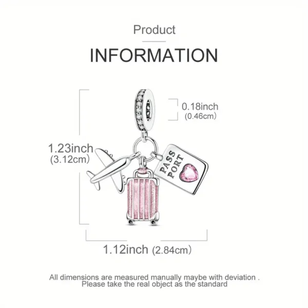 Charm-Anhänger „Travel Lover“ – Flugzeug, Koffer & Pass | Reise-Charm für Armbänder & Ketten