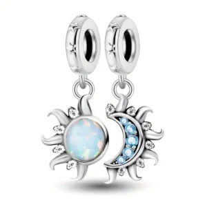 Charm „Sonne & Mond“ – Versilberte Anhänger mit Kristallen | Mystisches Charm-Set für Armbänder & Ketten