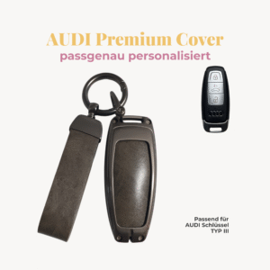 AUDI Premium Autoschlüssel-Cover inkl. veganem Lederanhänger, inkl. Personalisierung Typ III