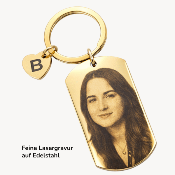 Bild 2 Schlüsselanhänger gold Personalisierter Schlüsselanhänger mit Foto & Herz – Edelstahl 304, goldfarben
