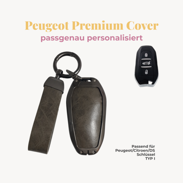 Peugeot CMZ42 Titel fertig PEUGEOT/CITROEN/DS Premium Autoschlüssel-Cover inkl. veganem Lederband, inkl. Personalisierung Typ I