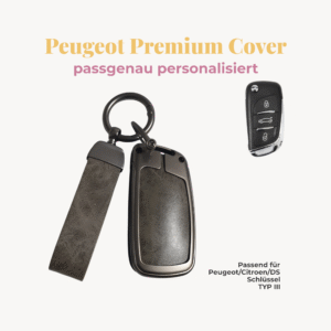 PEUGEOT/CITROEN/DS Premium Autoschlüssel-Cover inkl. veganem Lederband, inkl. Personalisierung Typ III