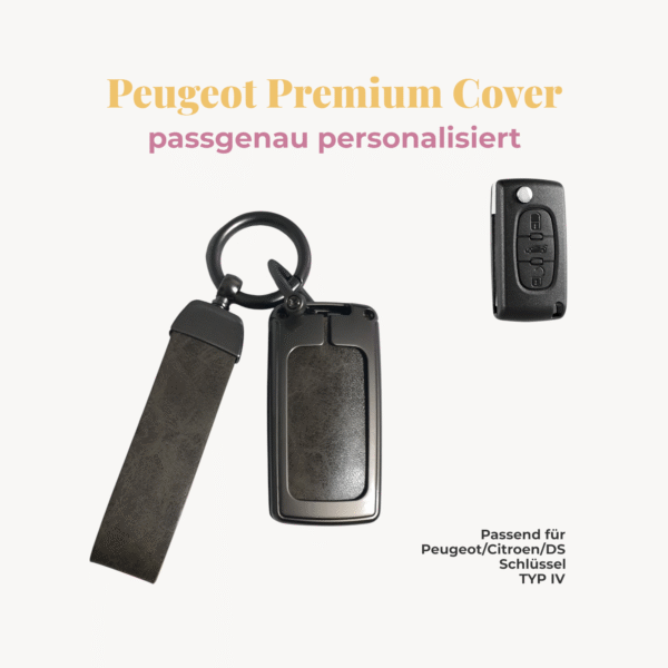 Peugeot CMZ45 PEUGEOT/CITROEN/DS Premium Autoschlüssel-Cover inkl. veganem Lederband, inkl. Personalisierung Typ IV