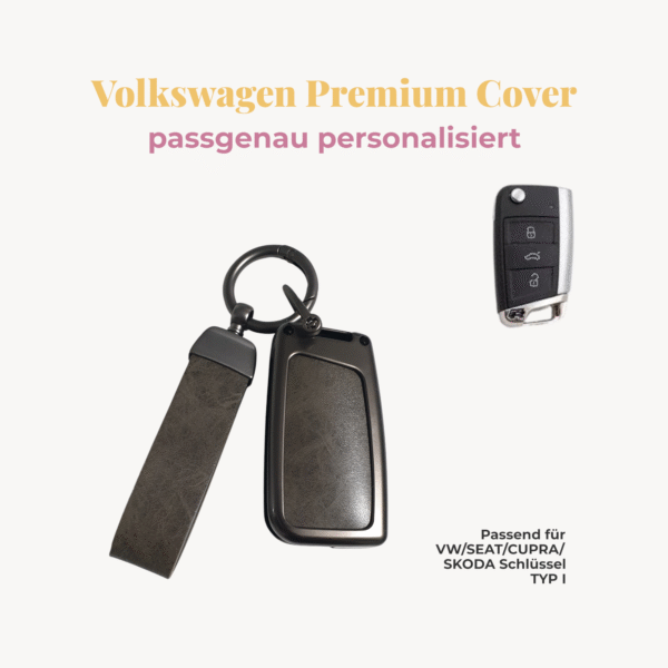 VW CMZ61 Titel (1) VW/SEAT/CUPRA/SKODA Premium Autoschlüssel-Cover inkl. veganem Lederband, inkl. Personalisierung Typ I