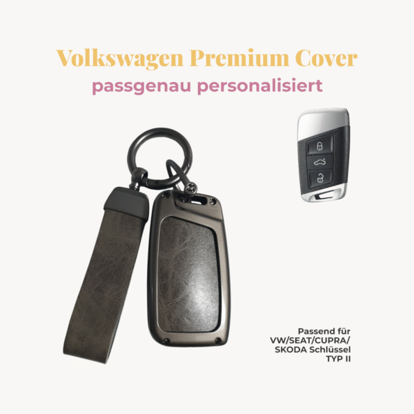 VW CMZ62Titel VW/SEAT/CUPRA/SKODA Premium Autoschlüssel-Cover inkl. veganem Lederband, inkl. Personalisierung Typ II