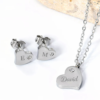 Personalisiertes Herz-Schmuckset – Halskette & Ohrringe mit Gravur, Edelstahl, silberfarben