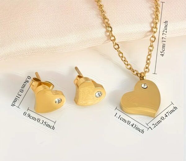 Personalisiertes Herz-Schmuckset – Halskette & Ohrringe mit Gravur, Edelstahl, goldfarben