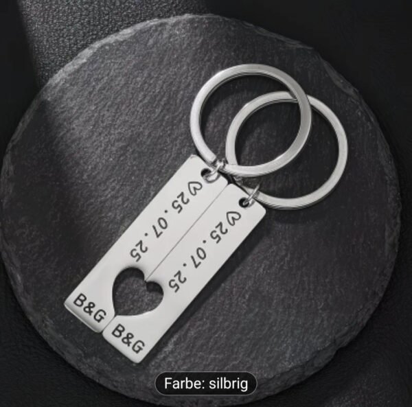 Personalisierte Pärchen-Schlüsselanhänger – geteiltes Herz mit Gravur, Edelstahl