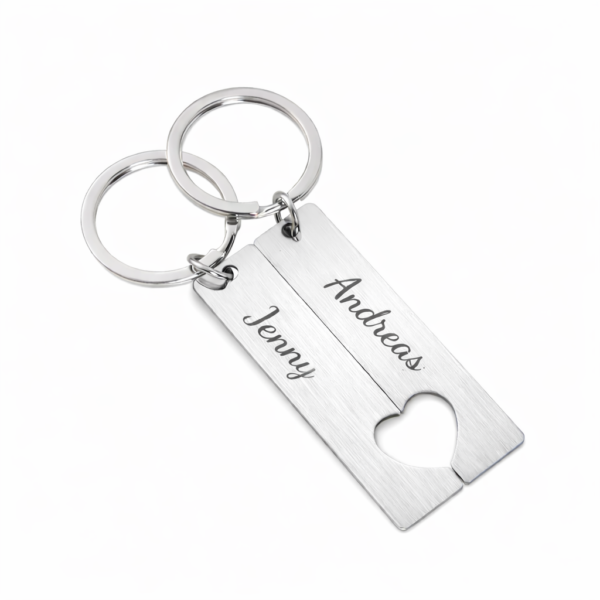 Personalisierte Pärchen-Schlüsselanhänger – geteiltes Herz mit Gravur, Edelstahl
